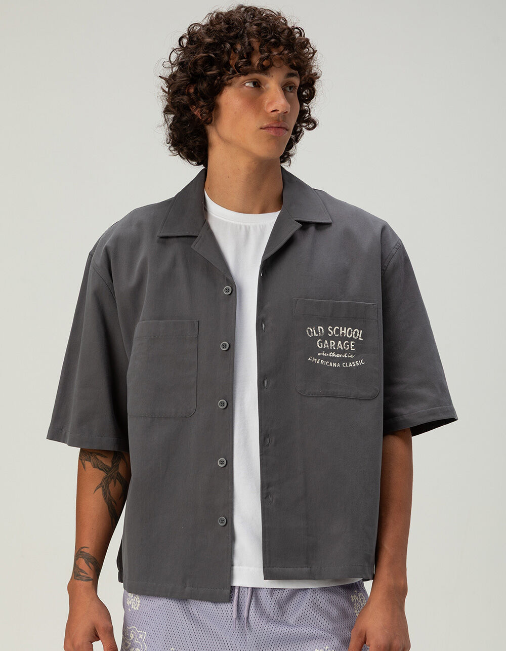 RSQ Mens Graphic Twill Button Up Shirt - DARK GRAY | Tillys