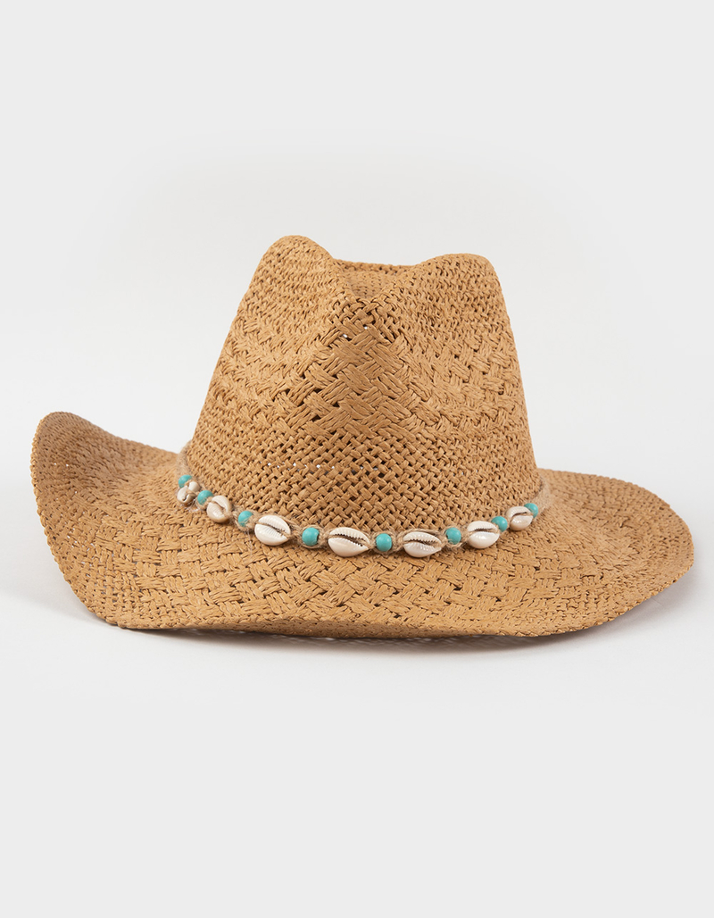 Puka Shell Womens Straw Cowboy Hat image number 1