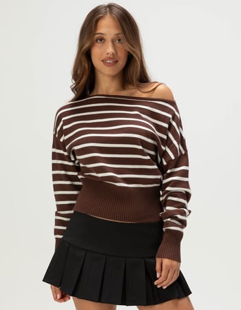 RSQ Womens High Rib Stripe Off The Shoulder Sweater Primary Image