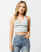 SKY AND SPARROW Stripe Ribbed Light Blue Womens Halter Top image number 2