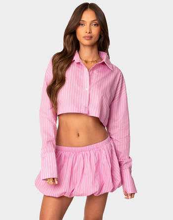 EDIKTED Hila Pinstripe Cropped Button Up Shirt Primary Image