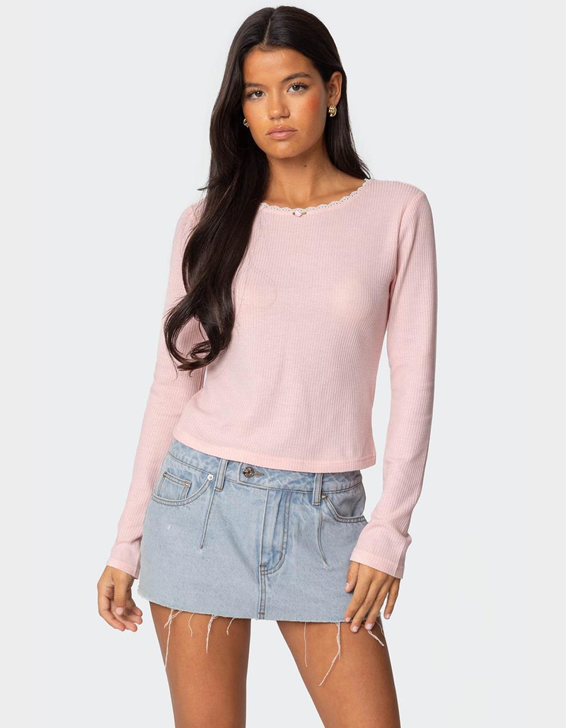 EDIKTED Rosemarie Lacey Waffle Top image number 0