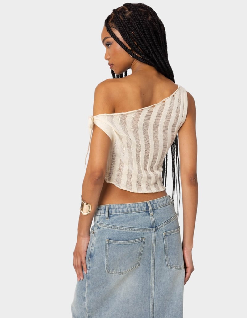 EDIKTED Tamra Sheer Knit Asymmetric Top image number 4