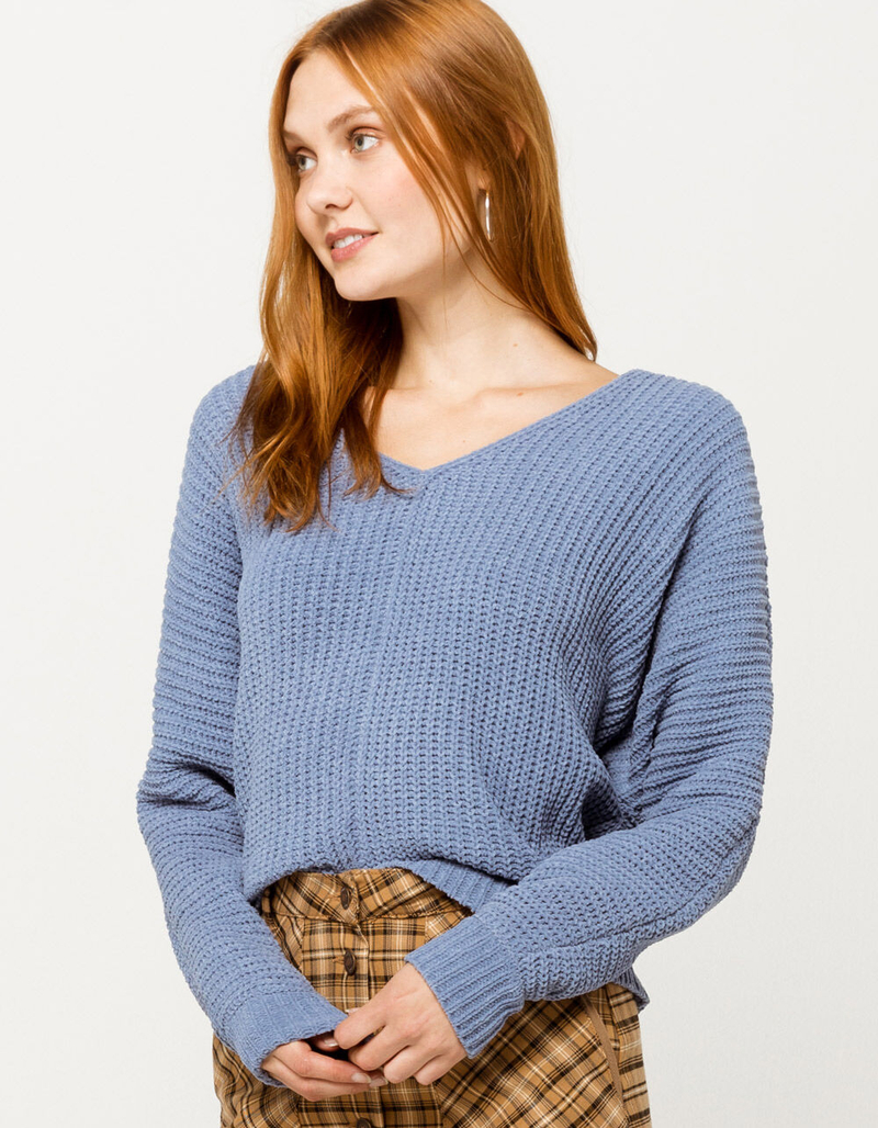 FULL TILT Essentials V-Neck Dolman Blue Womens Crop Sweater image number 1