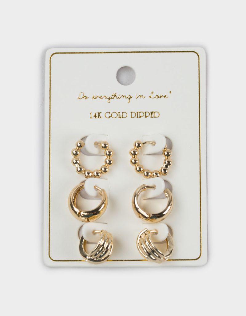 DO EVERYTHING IN LOVE 14K Gold Dipped 3 Pack Hoop Earrings image number 1