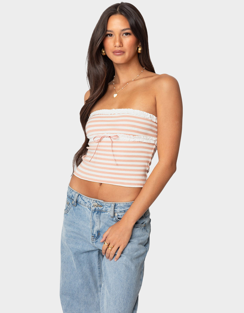 EDIKTED Striped Eyelet Trim Tube Top image number 2