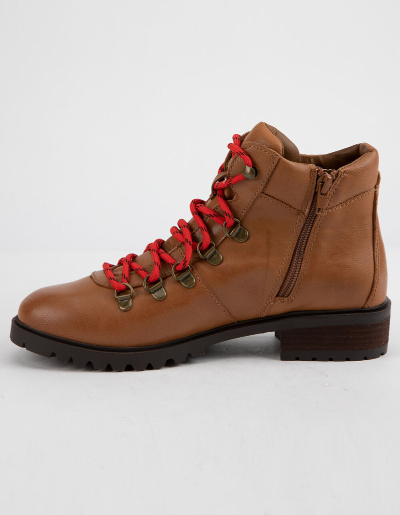 STEVE MADDEN Lora Cognac Leather Womens Combat Boots image number 2