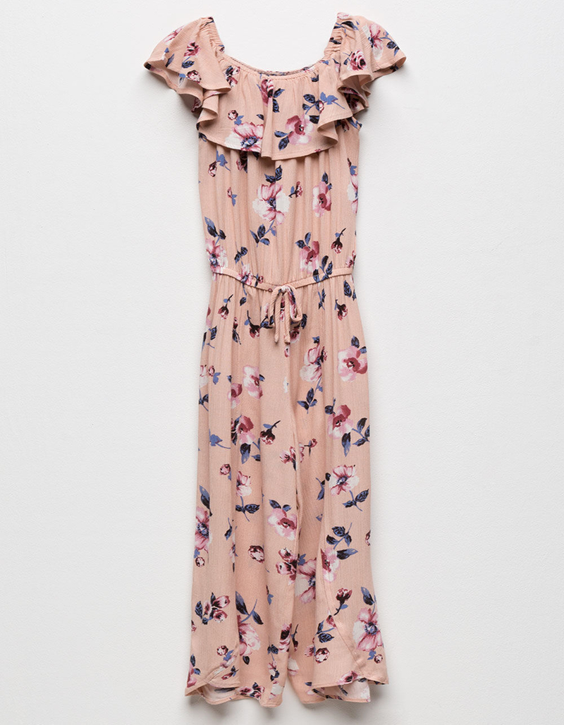 WHITE FAWN Floral Peasant Girls Jumpsuit image number 0