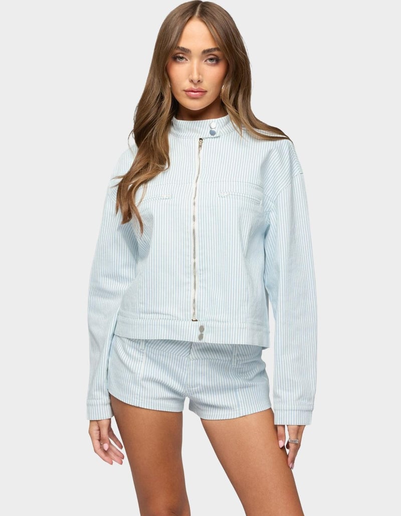 EDIKTED Myah Pinstripe Moto Jacket image number 0