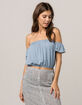 IVY & MAIN Off The Shoulder Light Blue Womens Crop Top image number 2