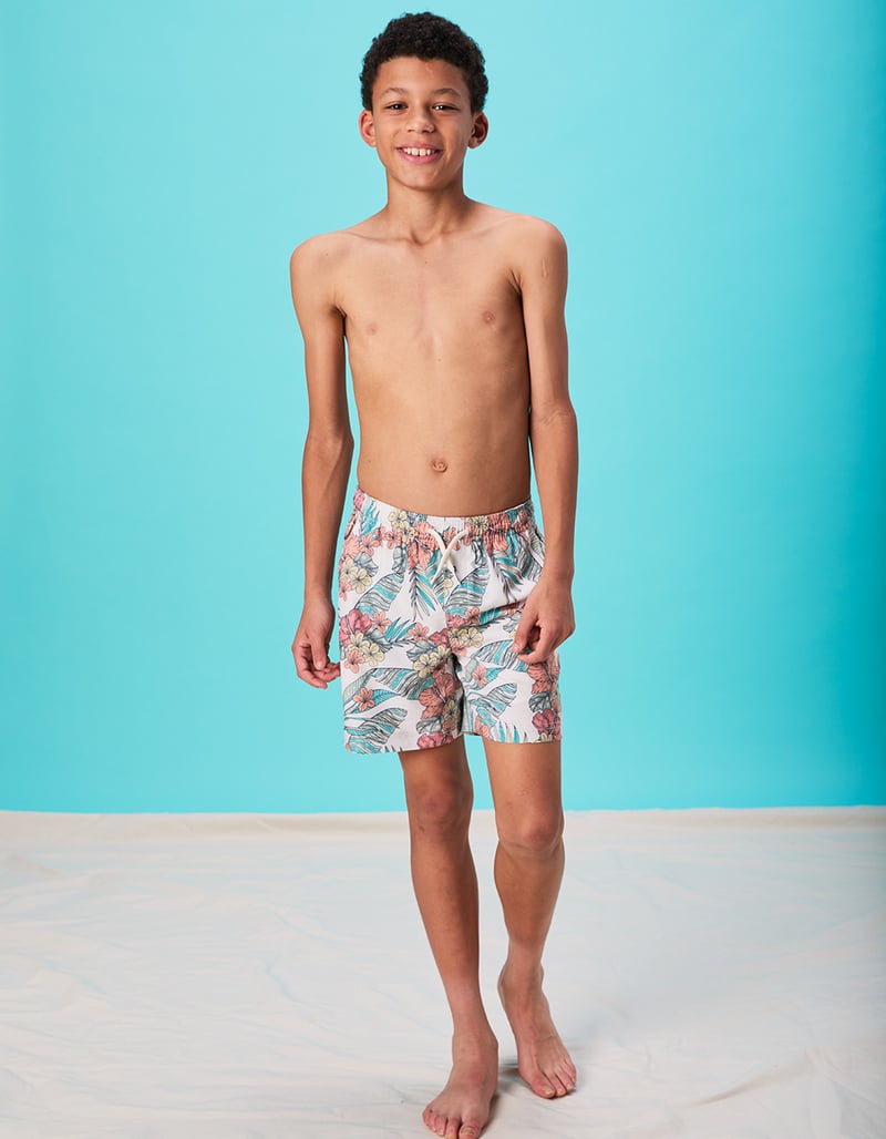 RSQ Boys Drawn Hibiscus Swim Trunks  image number 0