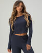 FULL TILT Rib Picot Trim Womens Long Sleeve Stripe Tee image number 1