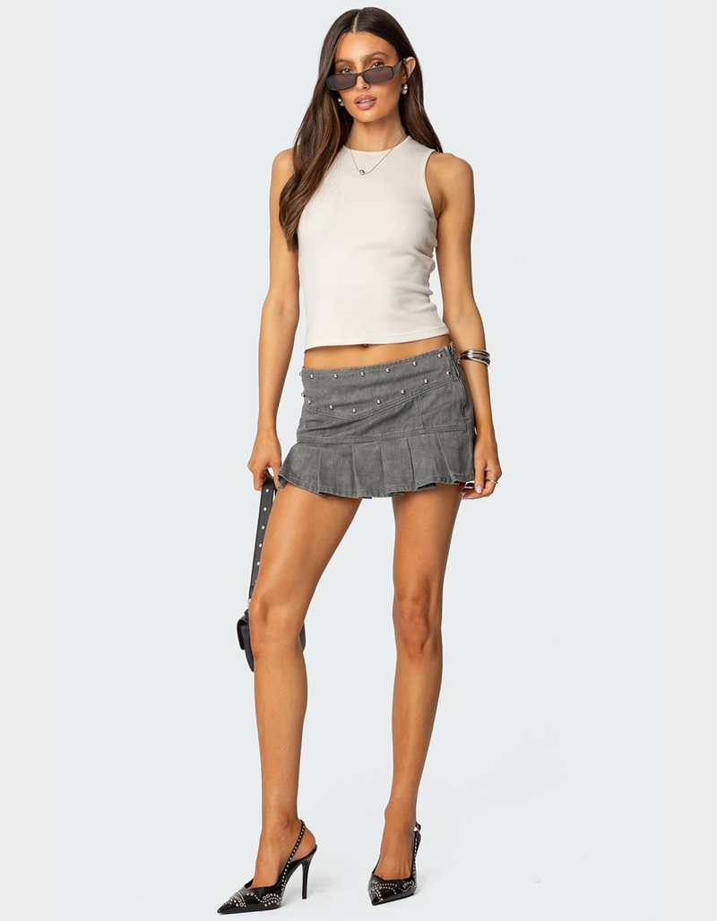 EDIKTED Stud Pleated Denim Mini Skirt image number 2