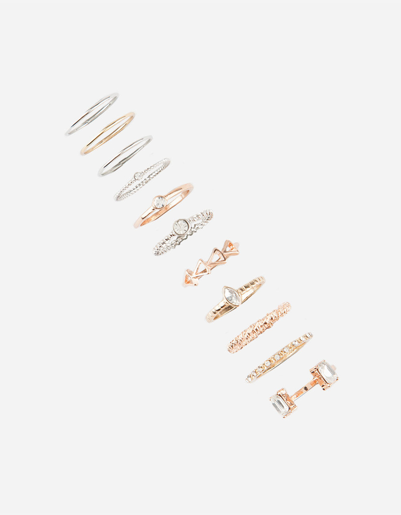 FULL TILT 11 Pack Mixed Metal Rhinestone Rings image number 0