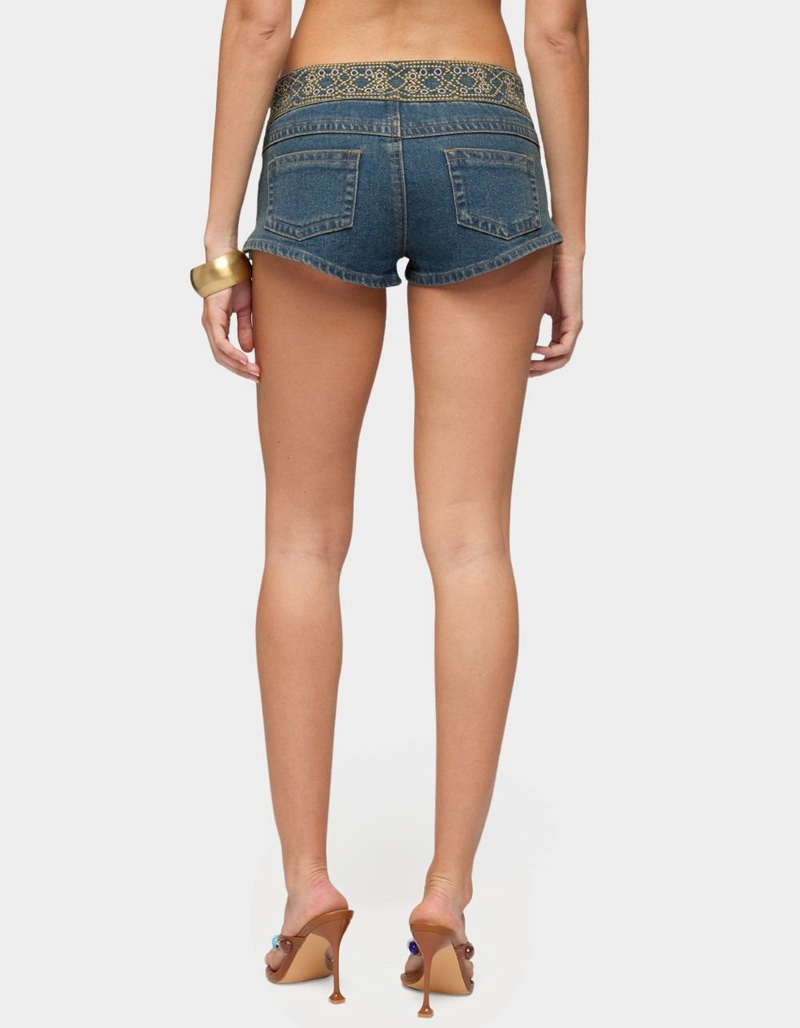 EDIKTED Zera Embroidered Denim Micro Shorts image number 2