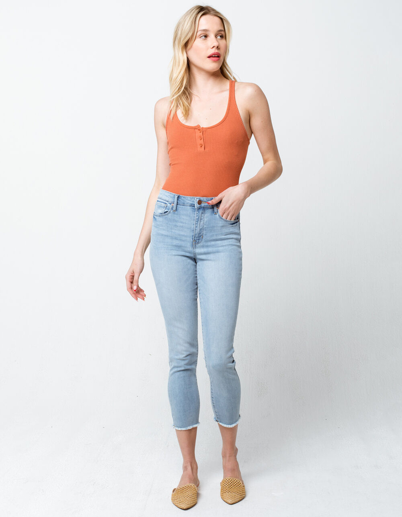 SKY AND SPARROW Ribbed Henley Womens Rust Bodysuit image number 3