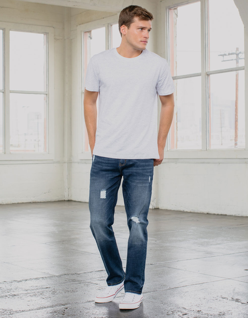 RSQ Mens Slim Straight Dark Vintage Flex Ripped Jeans image number 0