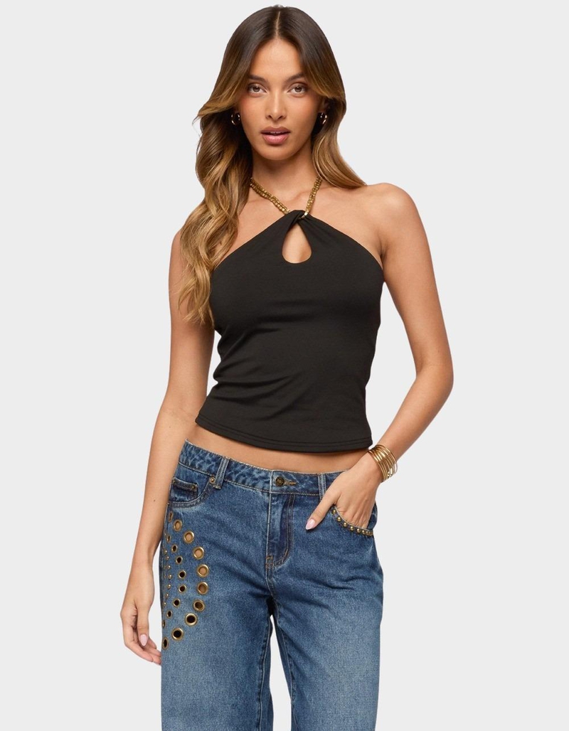 EDIKTED Alizie Beaded Chain Keyhole Halter Top image number 0