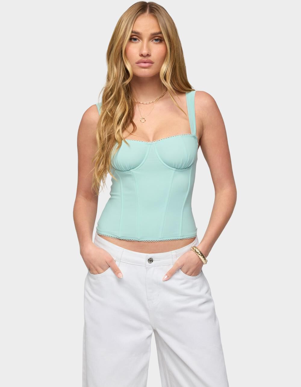 EDIKTED Marcella Wide Strap Corset - BLUE | Tillys