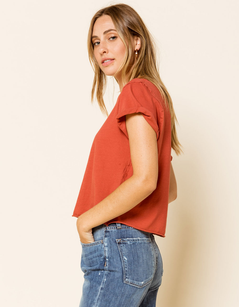 WEST OF MELROSE Roll Through Rust Womens Crop Tee image number 1