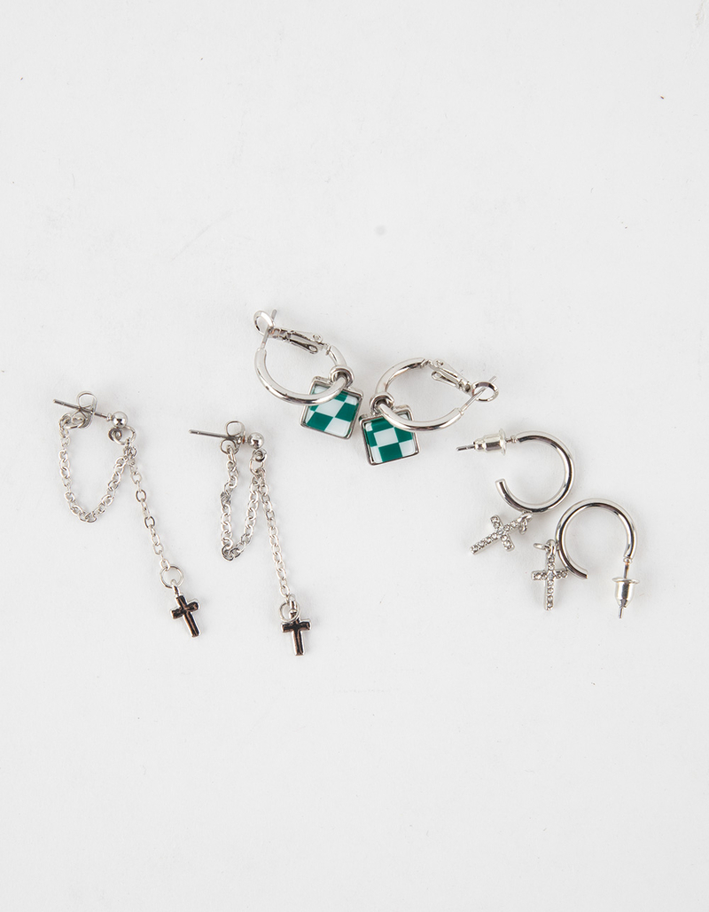 RSQ 3 Piece Checkered Hoop Earring Set image number 1