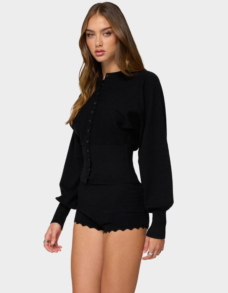 EDIKTED Maizy Puff Sleeve Scalloped Knit Cardigan image number 1