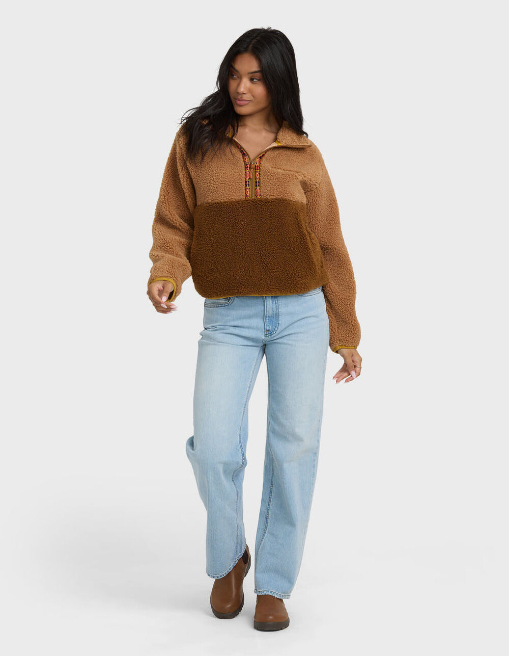 BILLABONG Horizon Womens Mock Neck Half-Zip Sweatshirt - BEIGE