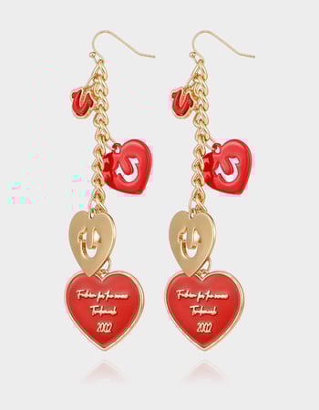 TRUE RELIGION Cascading Red Heart Linear Earrings Alternative Image