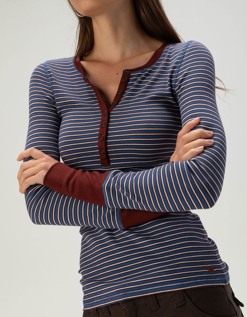 ROXY Hillside Womens Long Sleeve Stripe Henley Top image number 4
