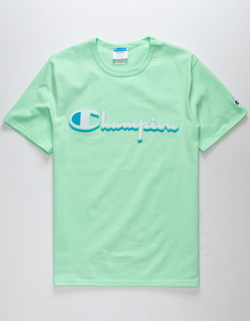 CHAMPION Drop Shadow Embroidered Mens Light Green T-Shirt image number 0