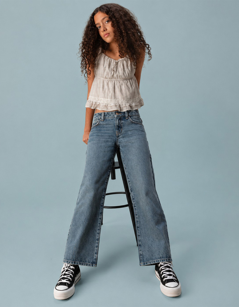 RSQ Girls Low Rise Embroidered Pocket Wide Leg Jeans image number 0