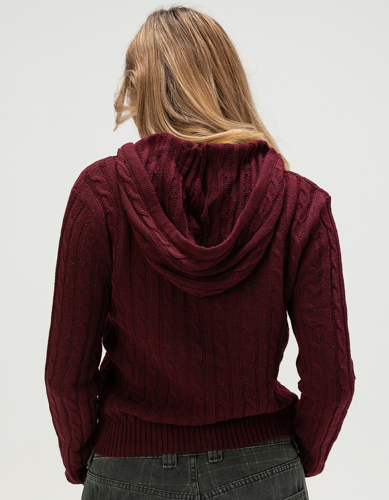 LOVE TREE Womens Zip-Up Hooded Cable Knit Sweater image number 3