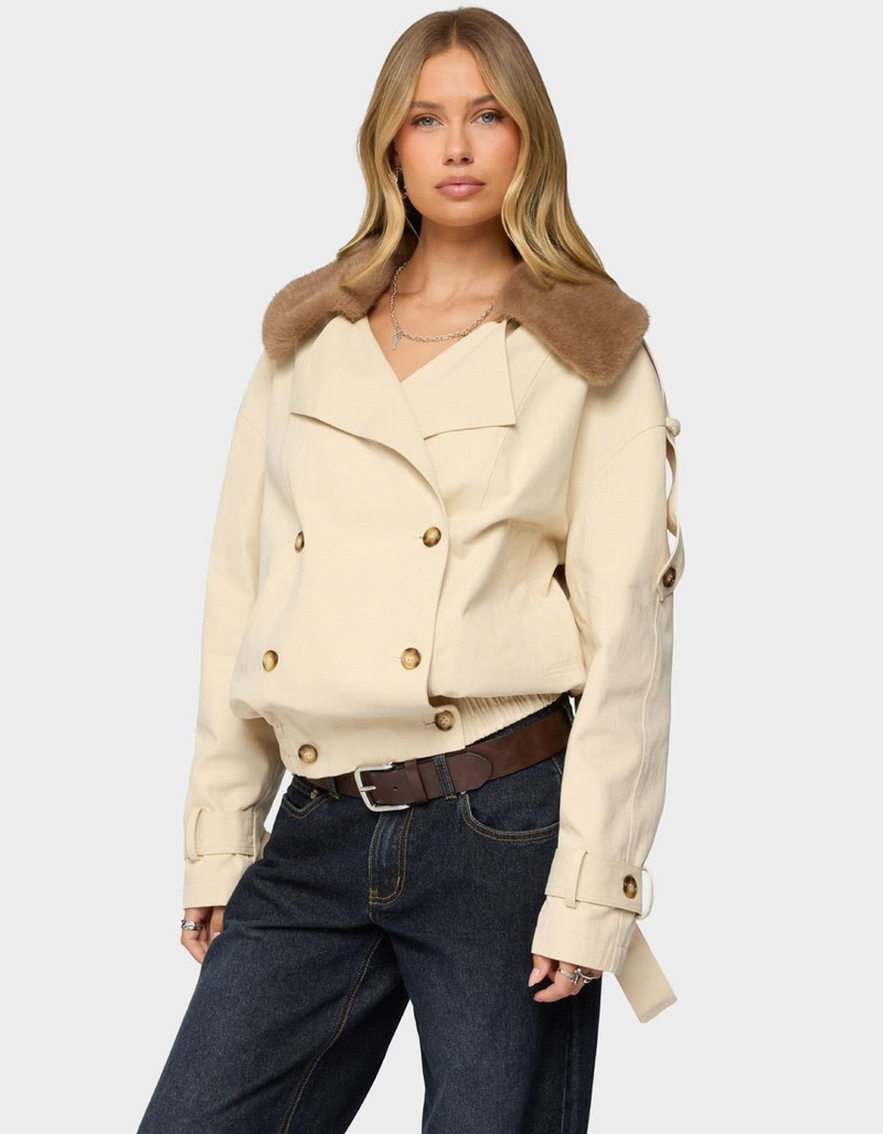 EDIKTED Detachable Faux Fur Trench Coat image number 1