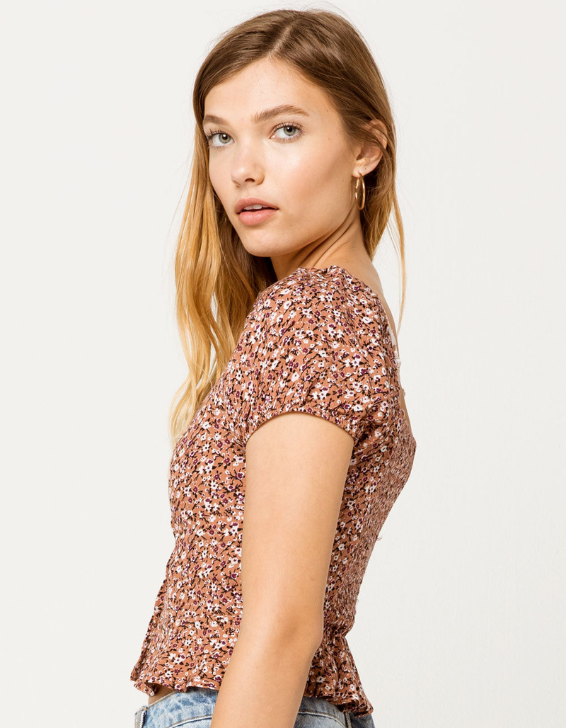 IVY & MAIN Square Neck Button Peplum Rust Womens Top image number 1