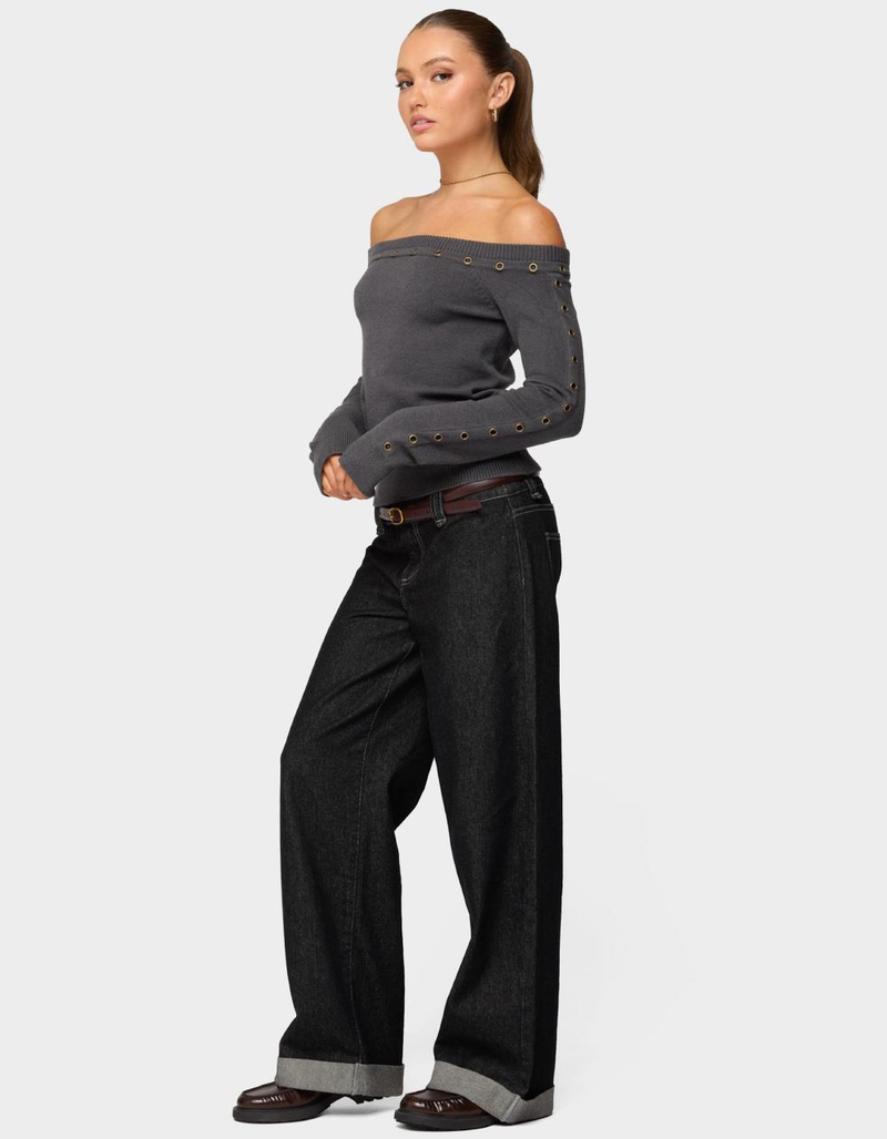 EDIKTED Morgen Grommet Off Shoulder Knit Top image number 3