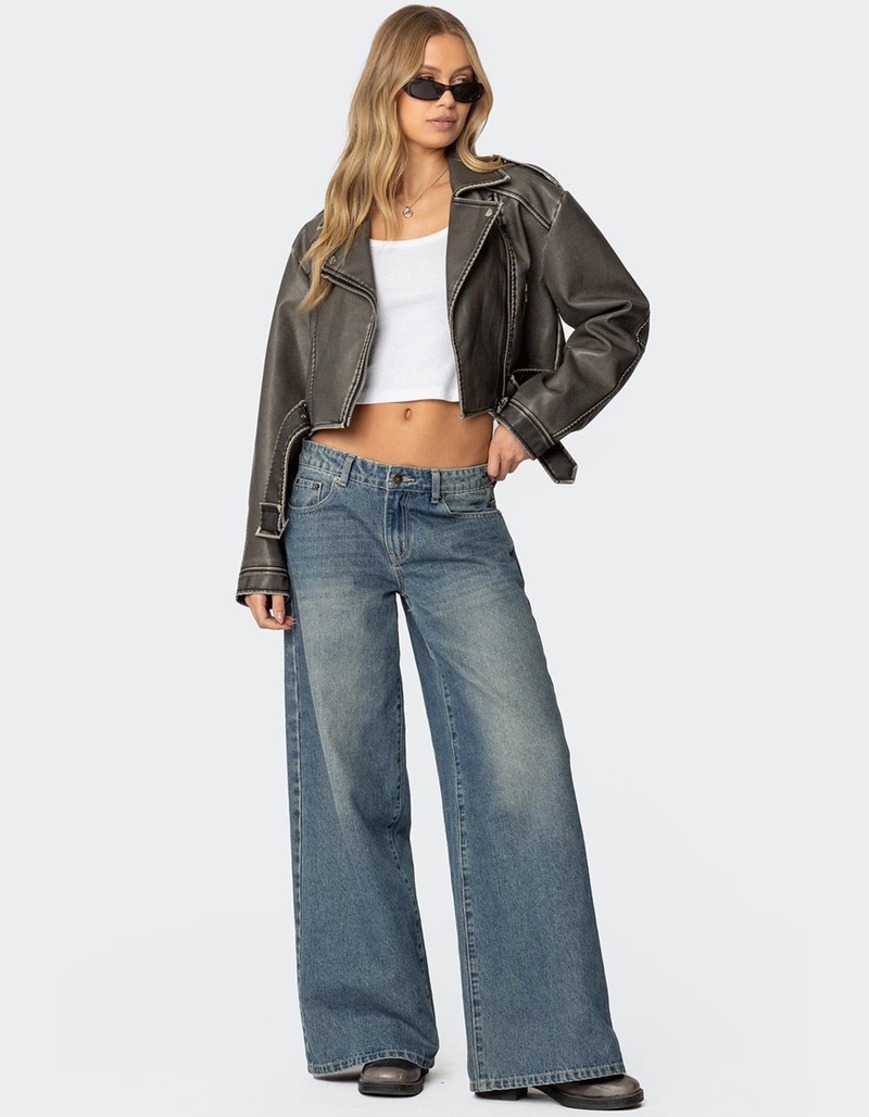 EDIKTED Washed Faux Leather Jacket image number 1