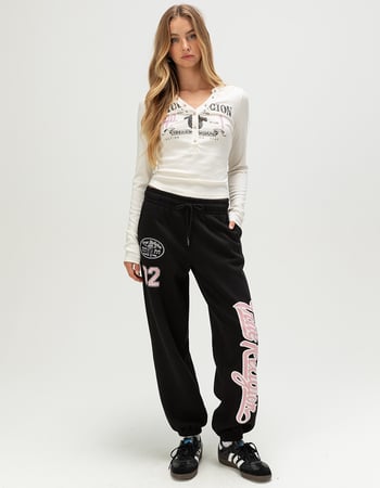 TRUE RELIGION Ribbed Faded Logo Womens Long Sleeve Henley Top Alternative Image