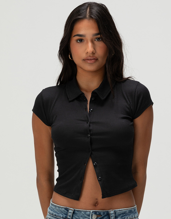 RSQ Womens Button Front Polo Shirt Primary Image