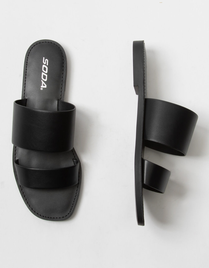 SODA Double Strap Womens Black Slide Sandals image number 4