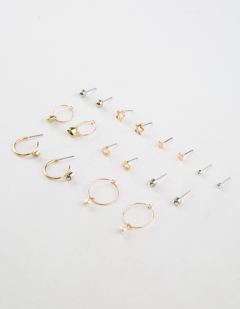 FULL TILT 9 Piece Star Heart & Hoop Earrings image number 0