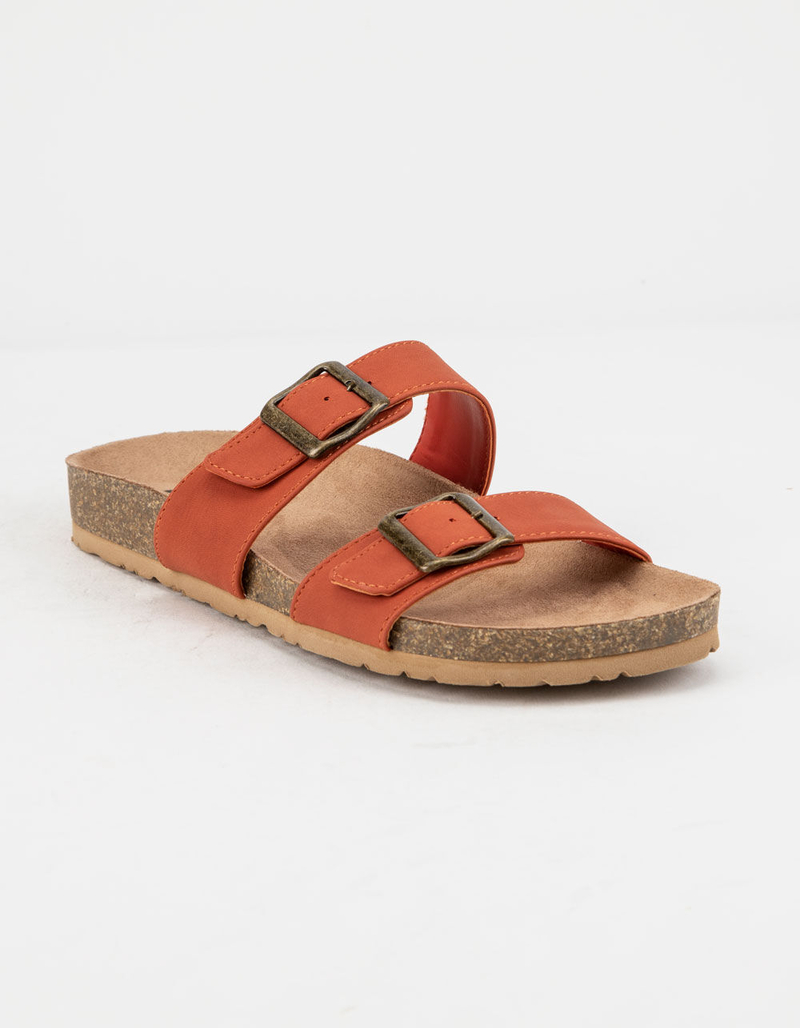 SODA Double Buckle Rust Womens Slide Sandals image number 0