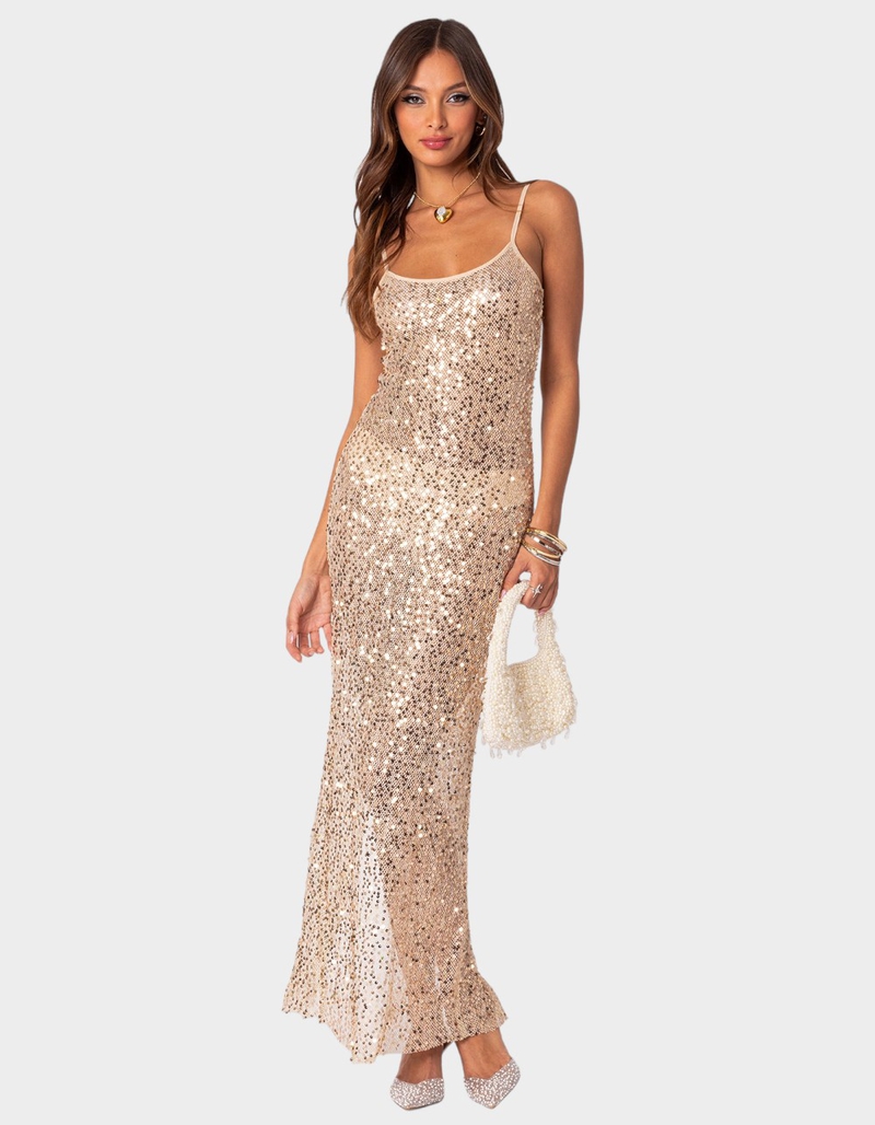 EDIKTED Sequin Sheer Mesh Maxi Dress image number 4