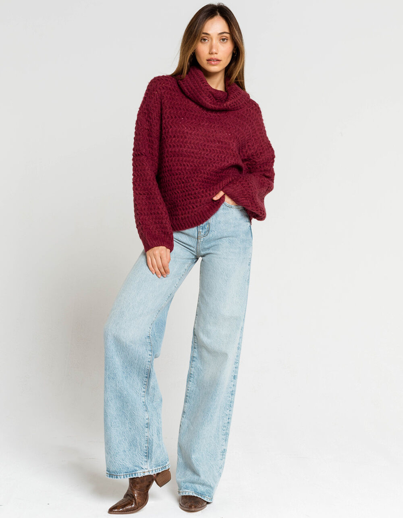 WEST OF MELROSE Just Roll With It Cowl Neck Womens Wine Sweater image number 3