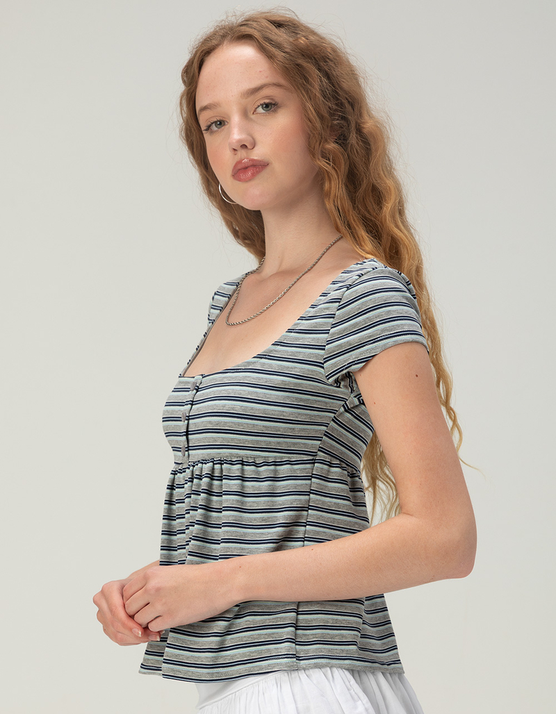 RSQ Womens Stripe Henley Babydoll Top image number 2