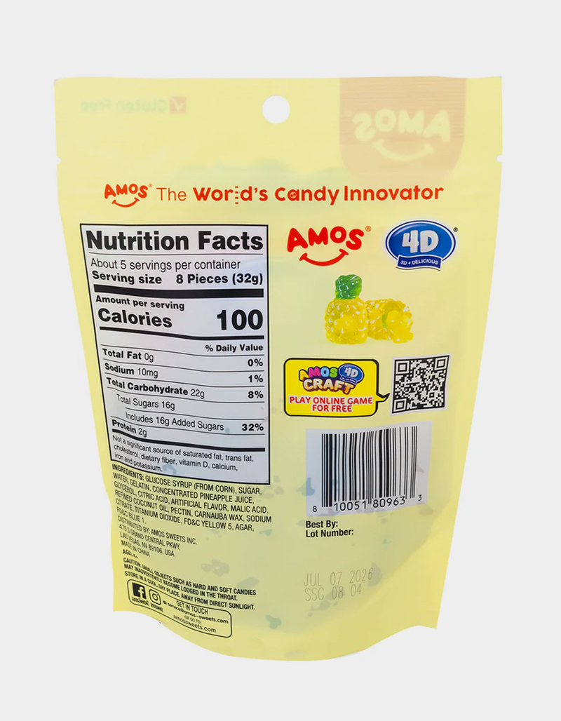 AMOS 4D Fruit Pineapple Burst Gummy Candy image number 1