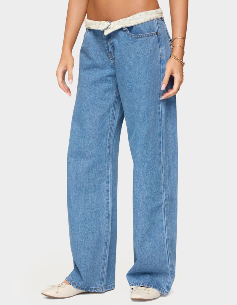 EDIKTED Floral Foldover Low Rise Jeans image number 1