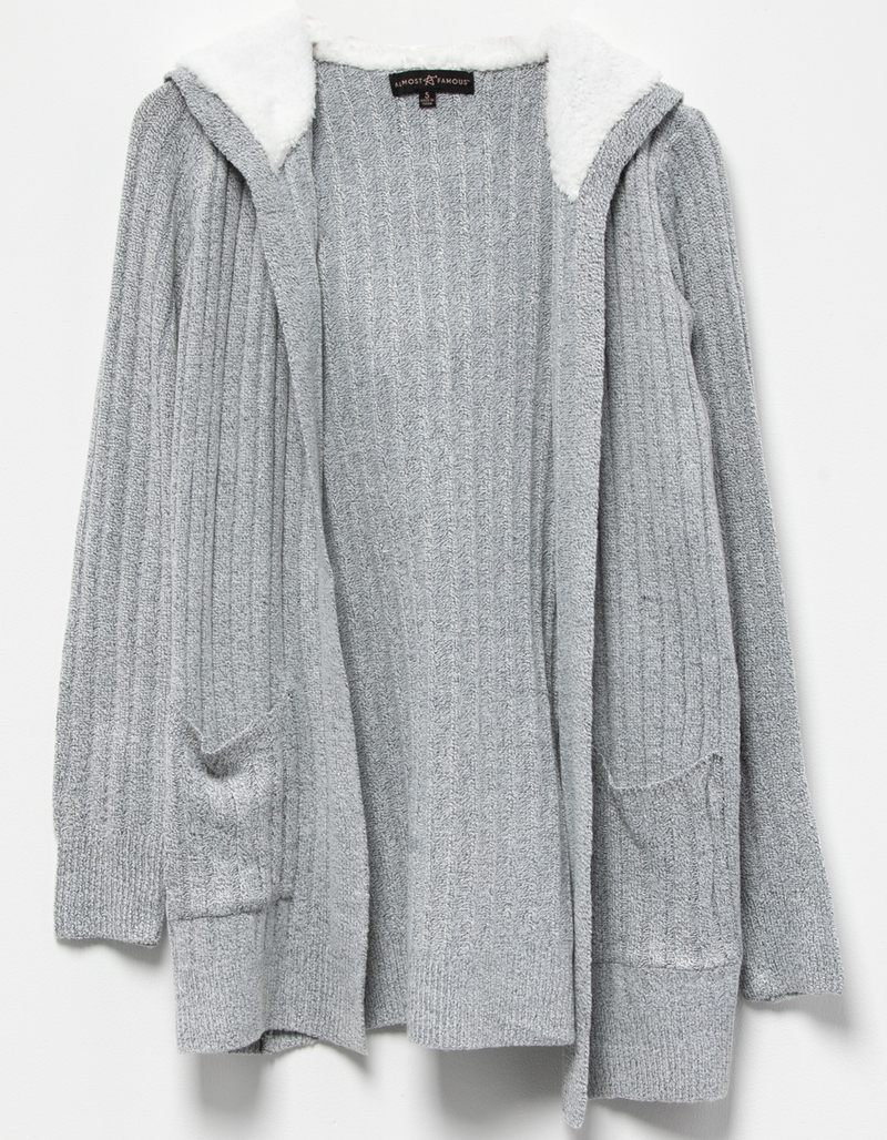 ALMOST FAMOUS Womens Rib Sherpa Mossy Hooded Cardigan image number 3