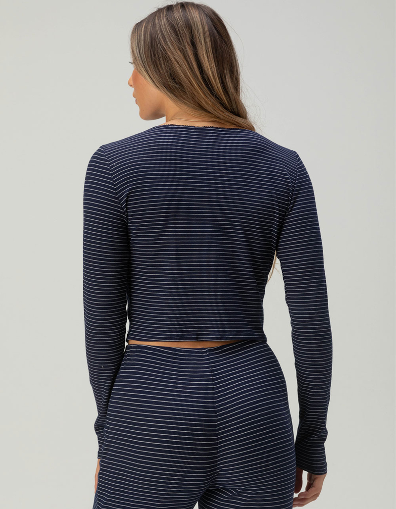FULL TILT Rib Picot Trim Womens Long Sleeve Stripe Tee image number 2