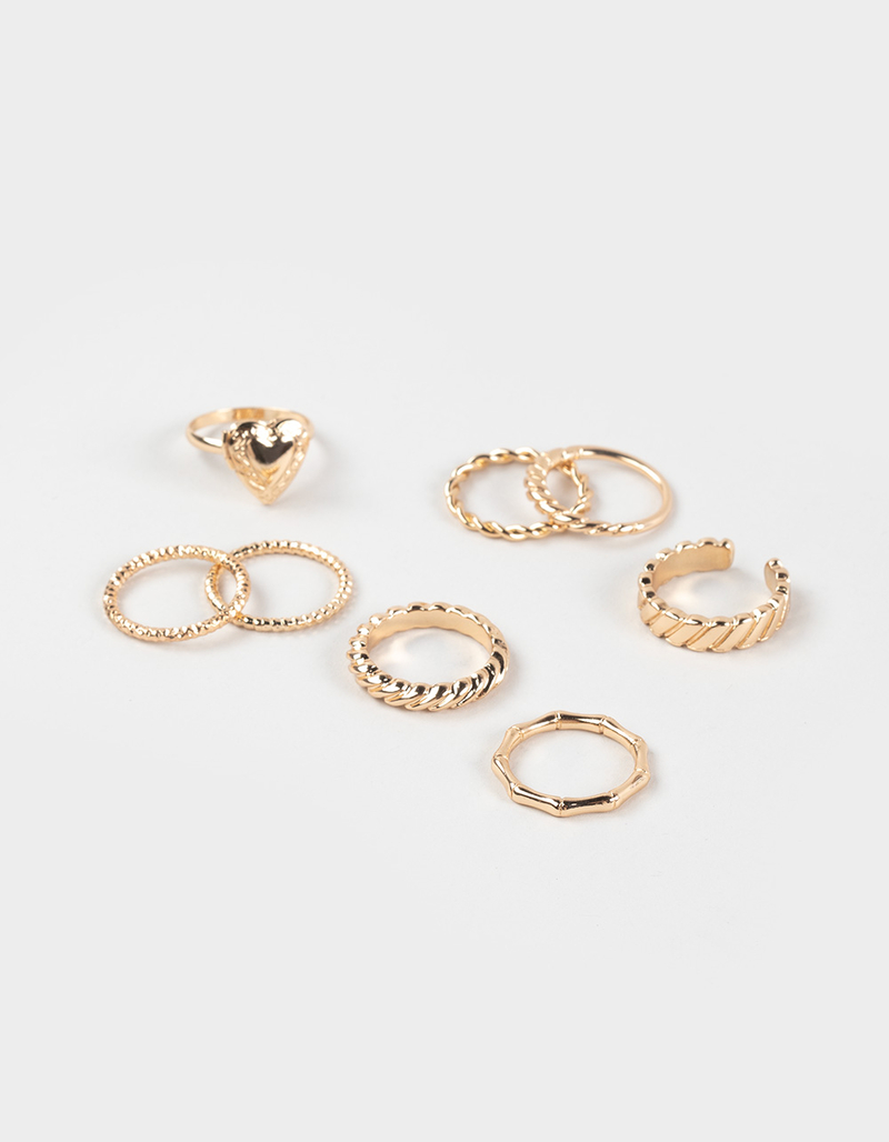 FULL TILT 8 Pack Heart Locket Textured Rings image number 0