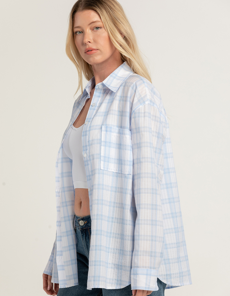 RSQ Womens Lightweight Plaid Boyfriend Shirt image number 1